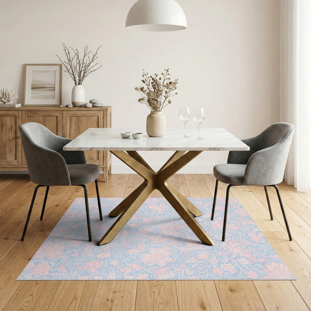 Pink Floral Blue Vintage Area Rug
