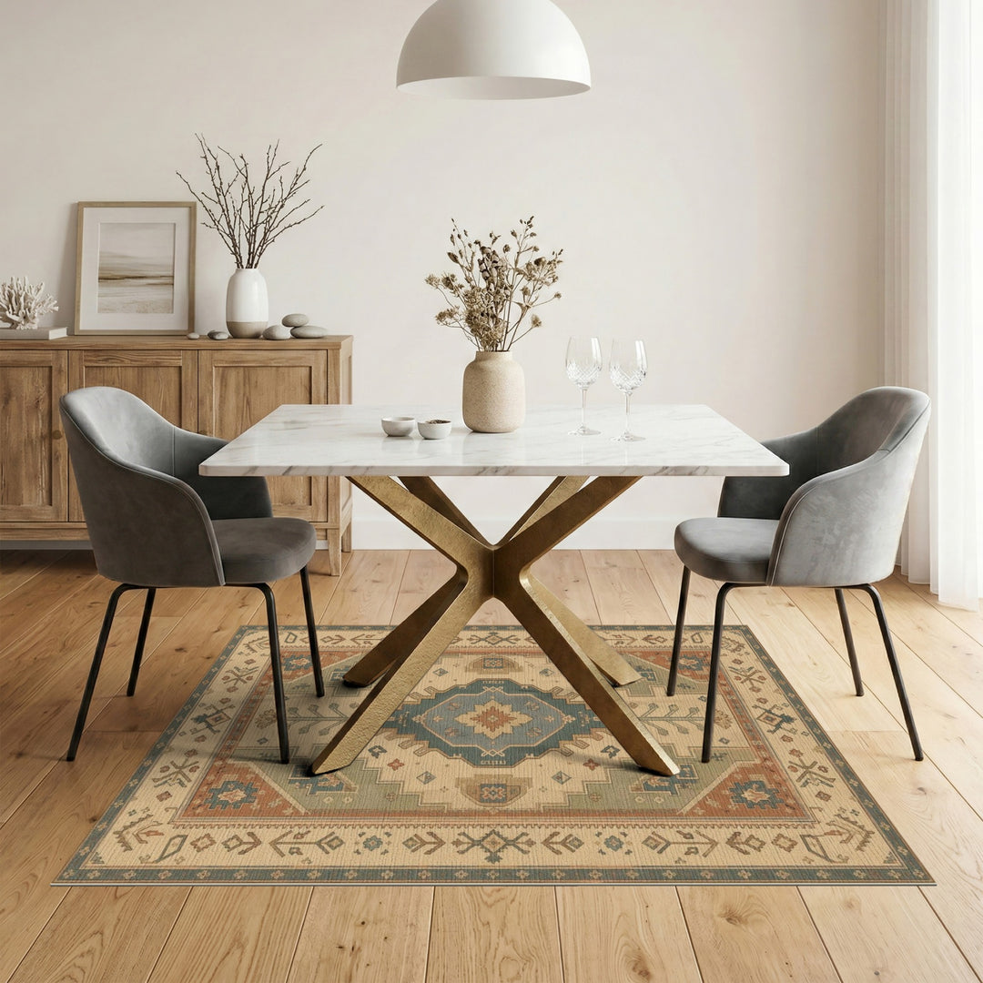 Blue Teal Heritage Tribal Area Rug