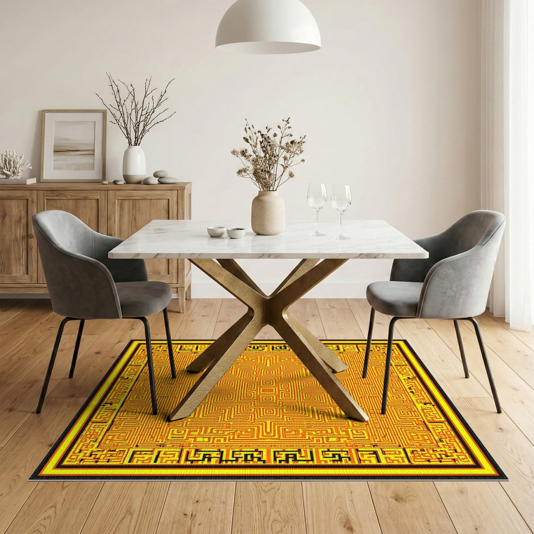 Yellow Geometric Labyrinth Area Rug