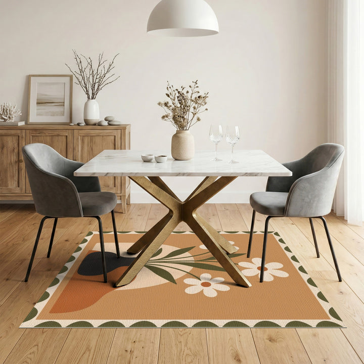 Vintage Floral Vase Brown Area Rug