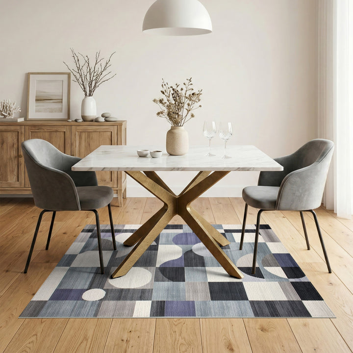 Blue and Teal Geometric Modern Blue Geometric Circle Area Rug