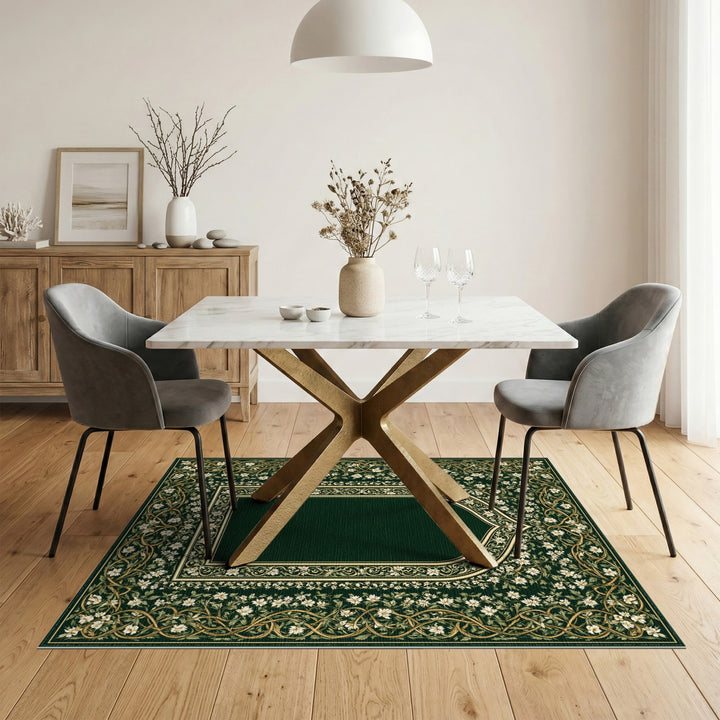 Green Floral Arch Vintage Area Rug