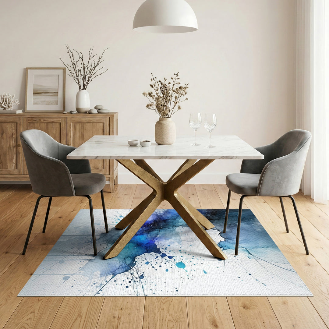 Blue Teal Abstract Ink Area Rug