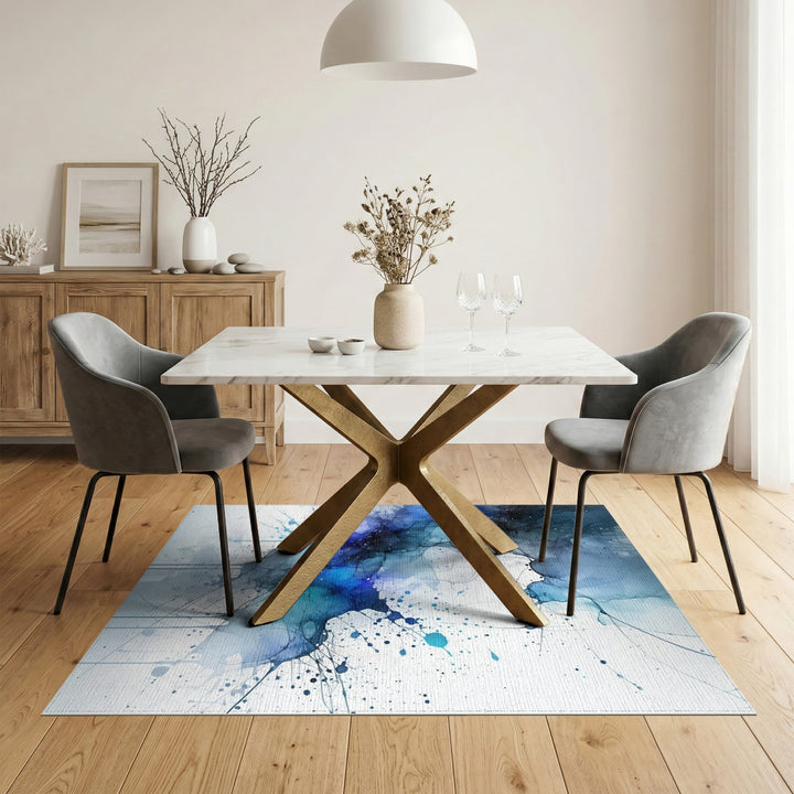 Blue Teal Abstract Ink Area Rug