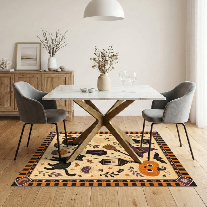 Pumpkin Halloween Black Cat Pumpkin Area Rug