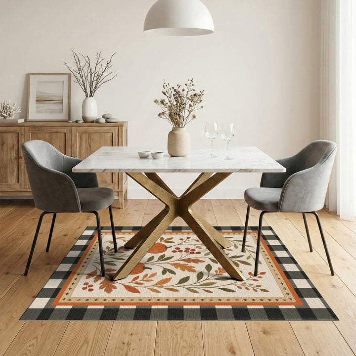 Rustic Farmhouse Multi-color and Patterns Autumn Pumpkin Harvest Area Rug