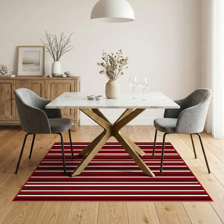 Bold Red Striped Washable Area Rug