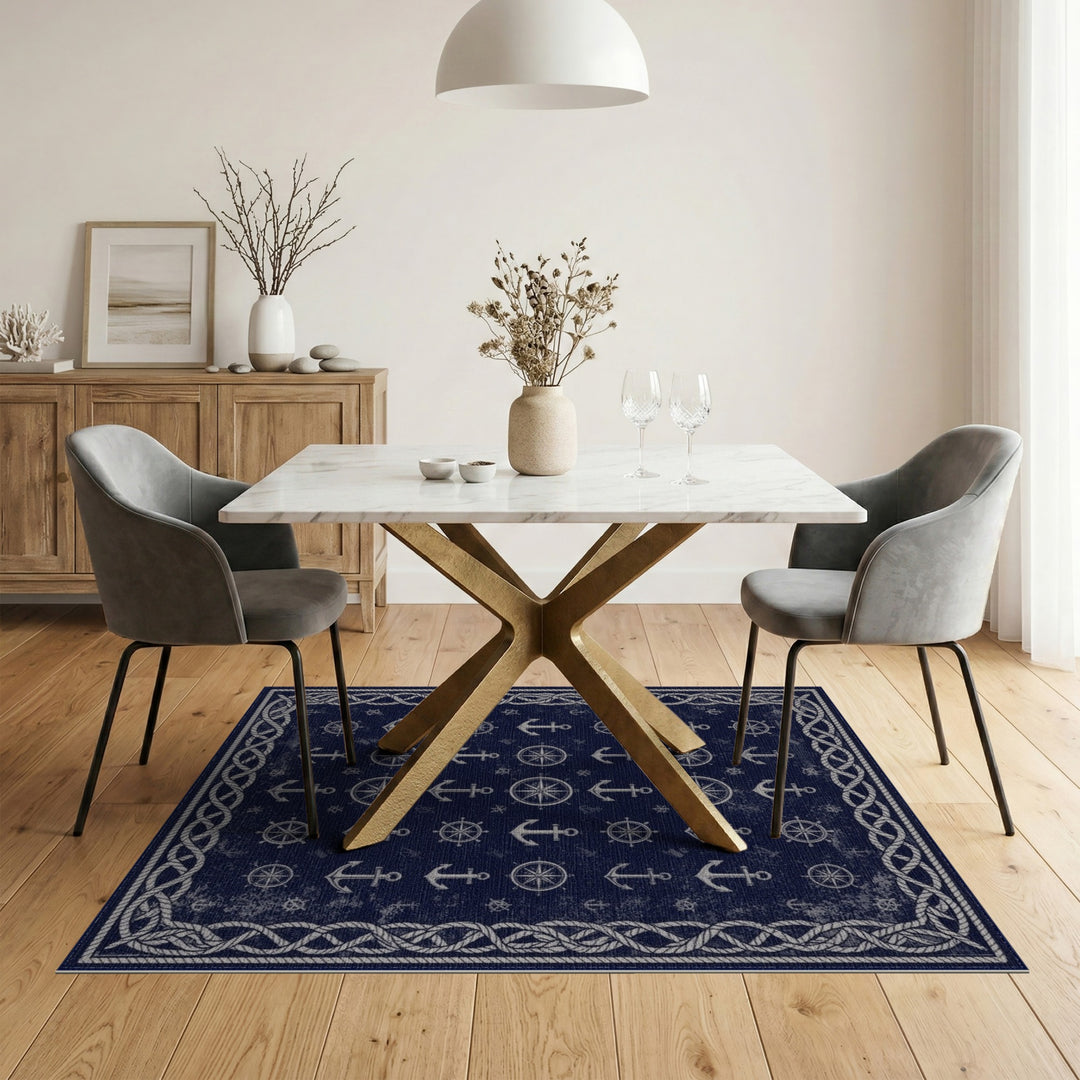 Navy Blue Nautical Anchor Area Rug