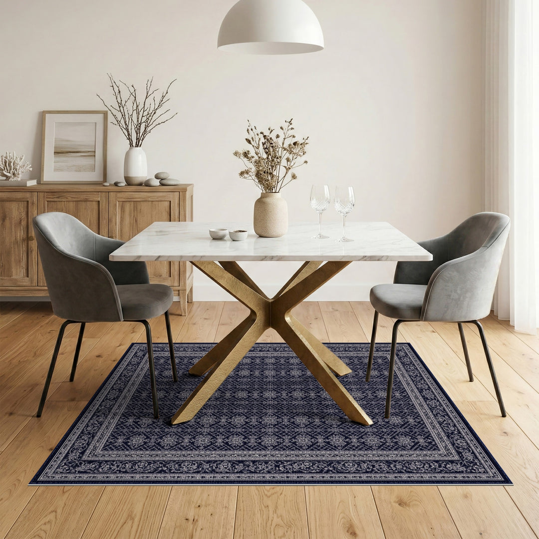 Navy Blue Persian Medallion Area Rug