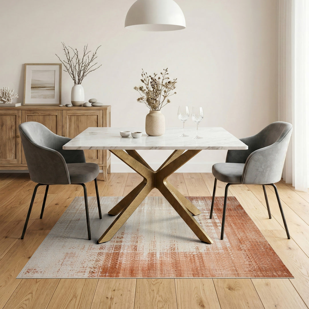 Distressed Vintage Beige Orange Area Rug