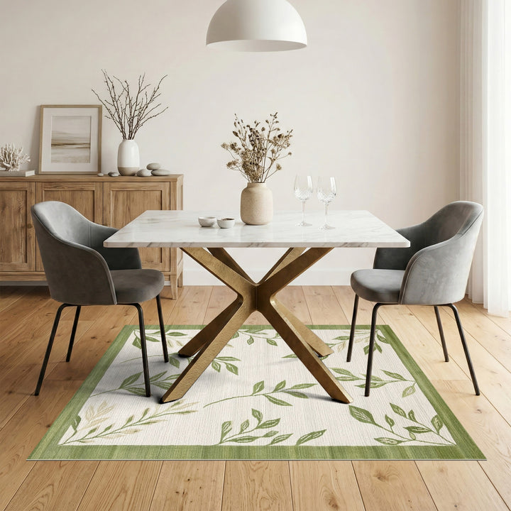 Green Floral Vintage Green Leaf Vine Area Rug