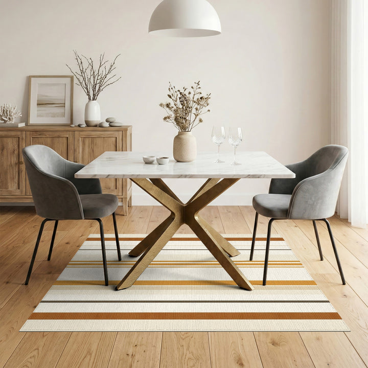 Brown and Tan Striped Washable Area Rug