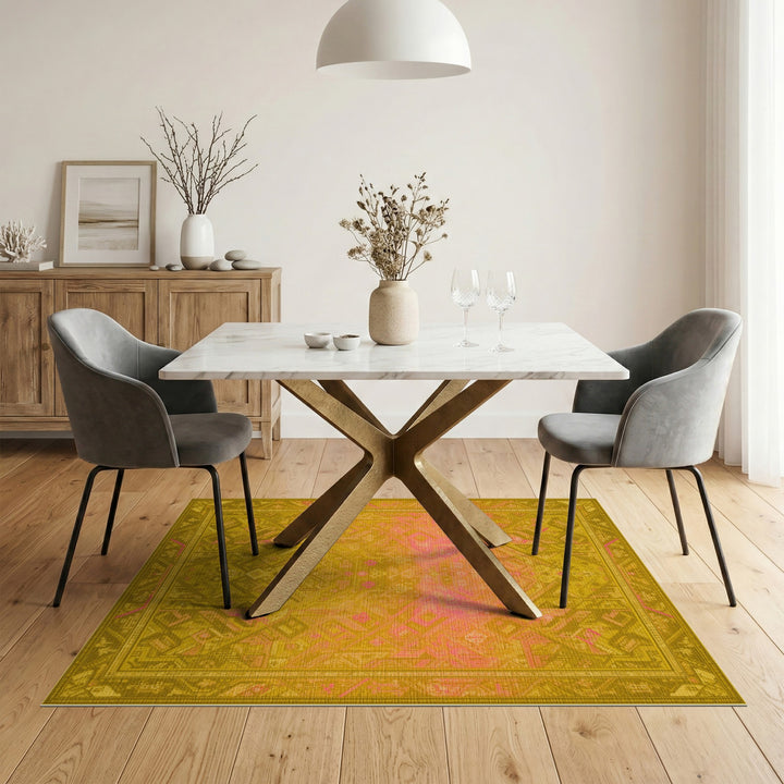 Yellow Geometric Tribal Area Rug