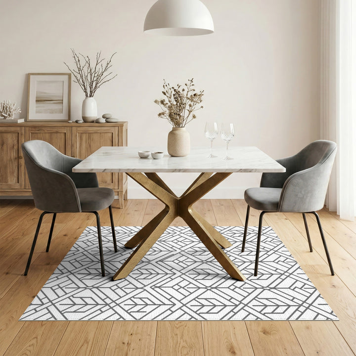 Black White Geometric Lattice Area Rug