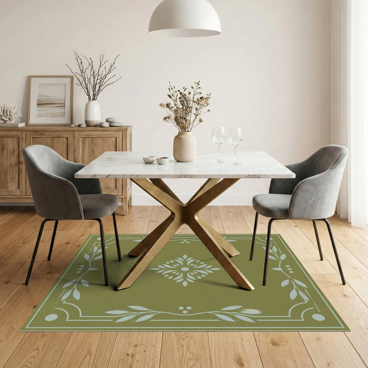 Green Floral Vintage Area Rug