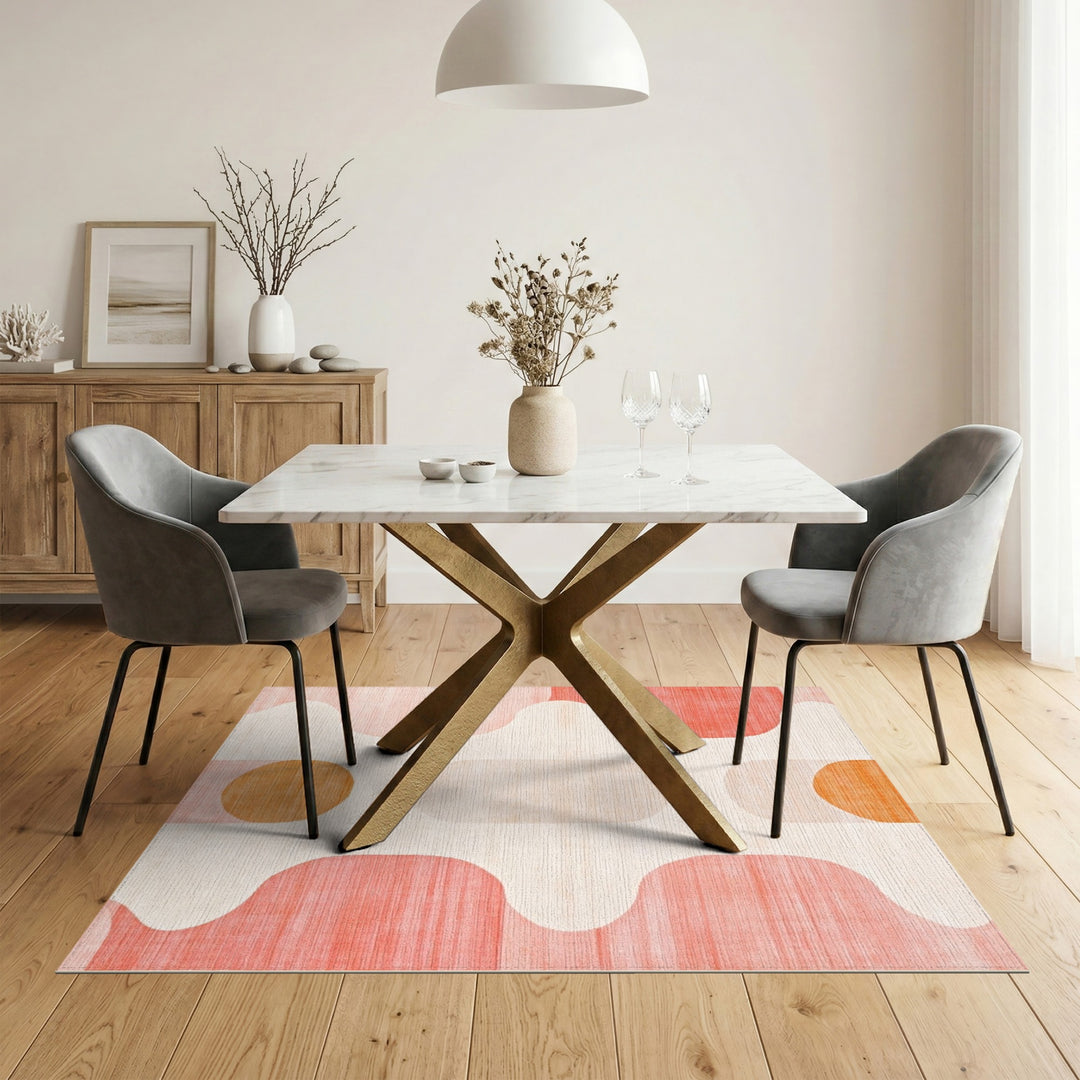 Pink Geometric Wave Geometric Modern Area Rug