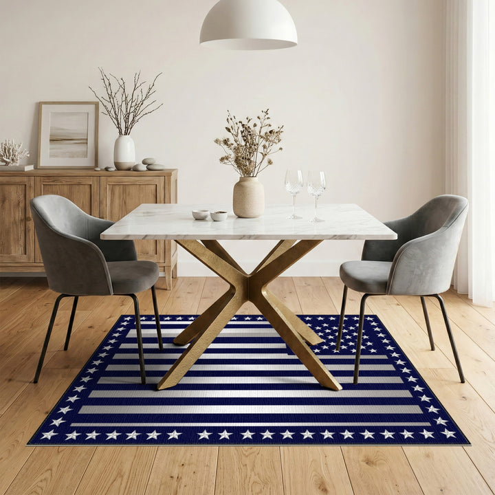 Navy Silver Stripe Flag Area Rug
