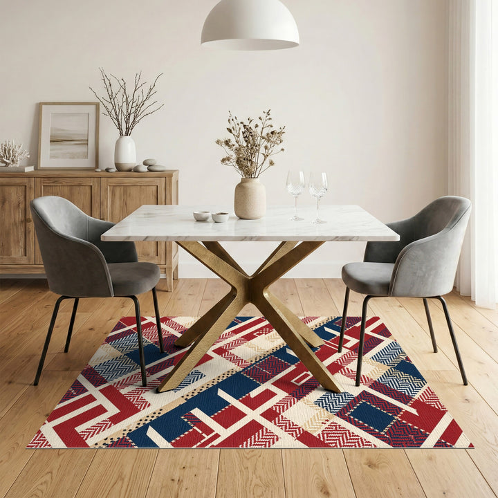 Geometric Modern Bold Geometric Red Navy Area Rug