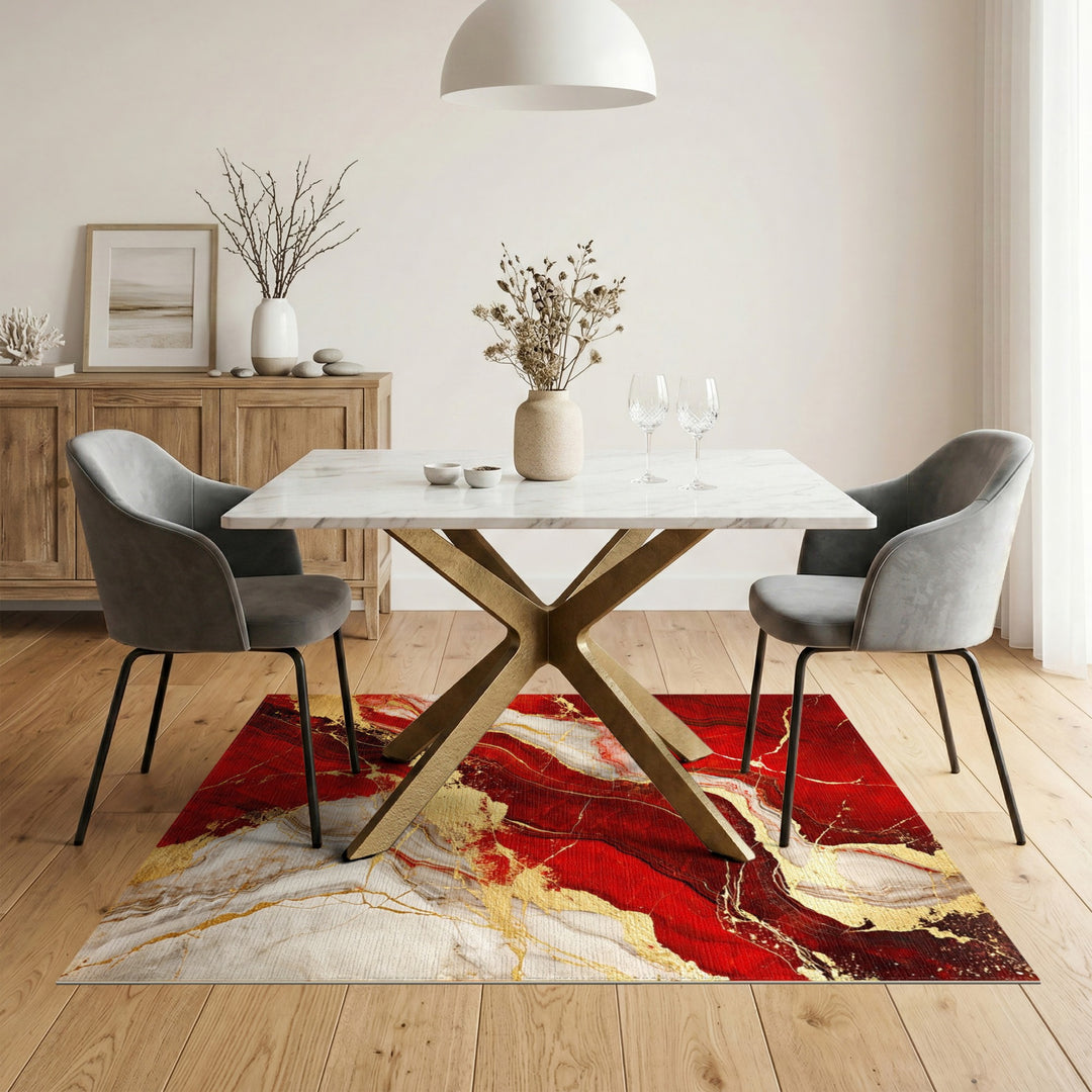 Red Gold Marble Abstract Area Rug
