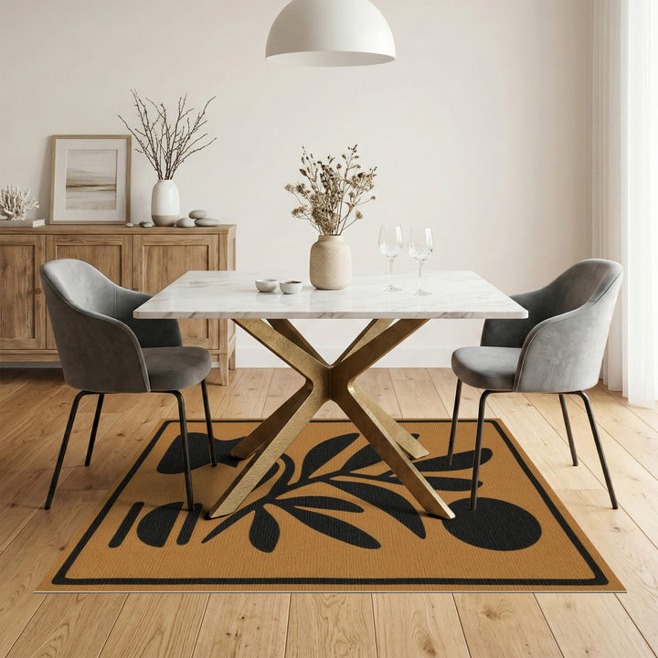 Tan Abstract Botanical Plant Area Rug