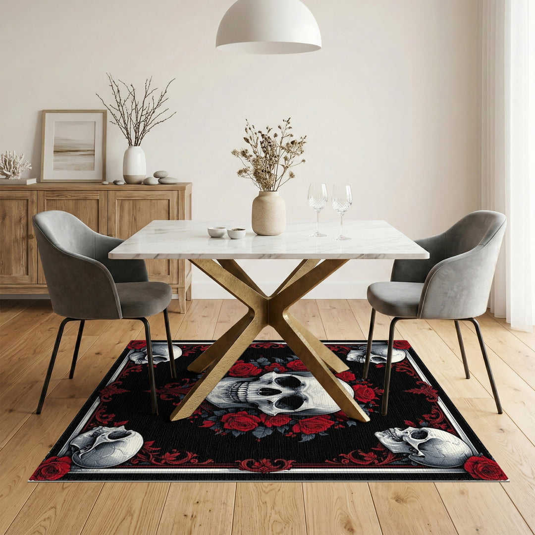 Gothic Skull and Rose Area Rug