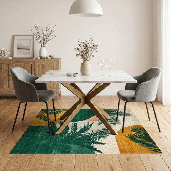 Abstract Area Green Palm Leaf Abstract Area Rug
