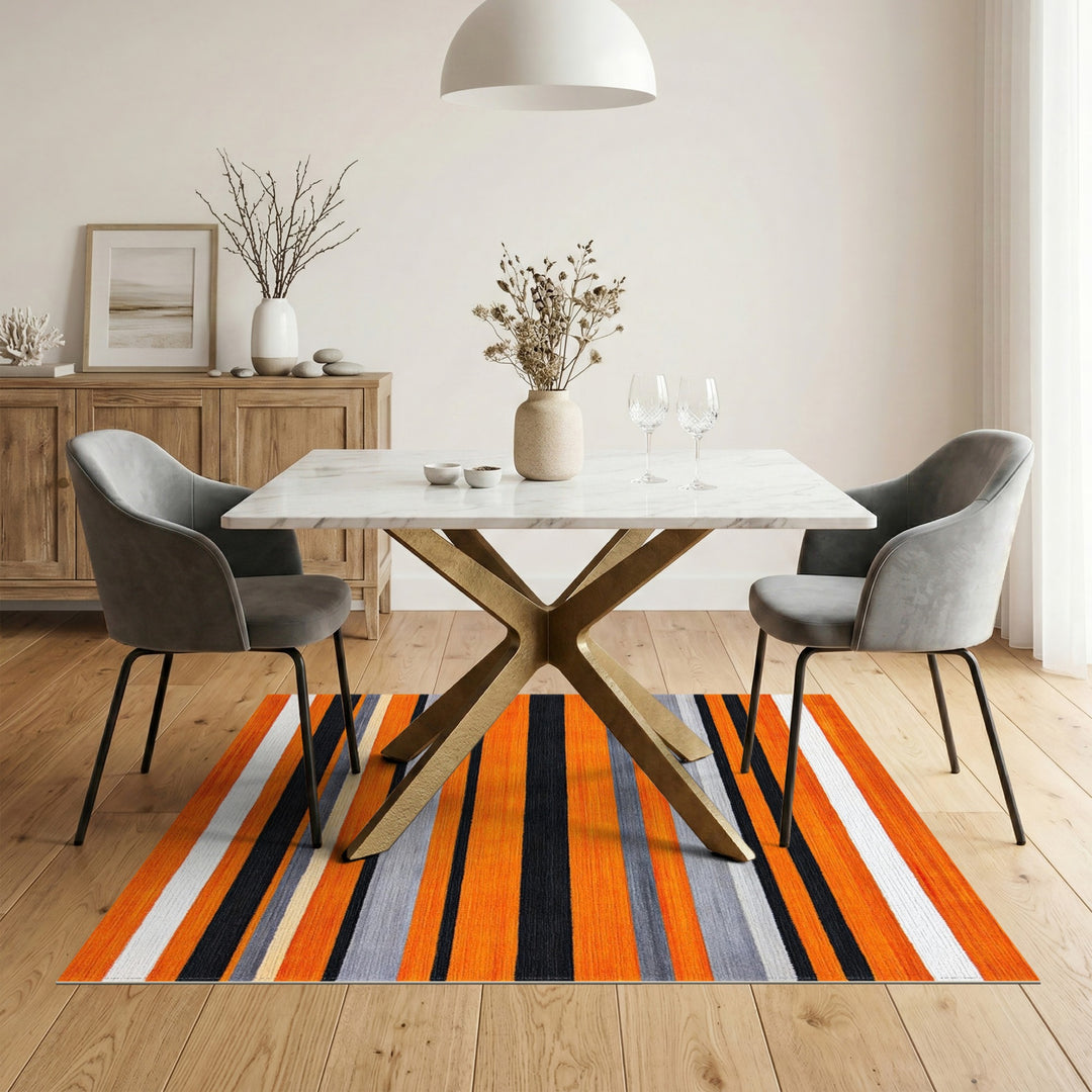 Geometric Modern Orange Black Striped Geometric Area Rug