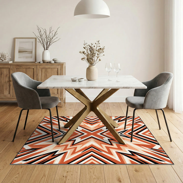 Orange Geometric Chevron Star Area Rug