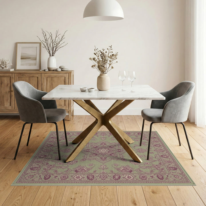 Sage Green Floral Vintage Area Rug