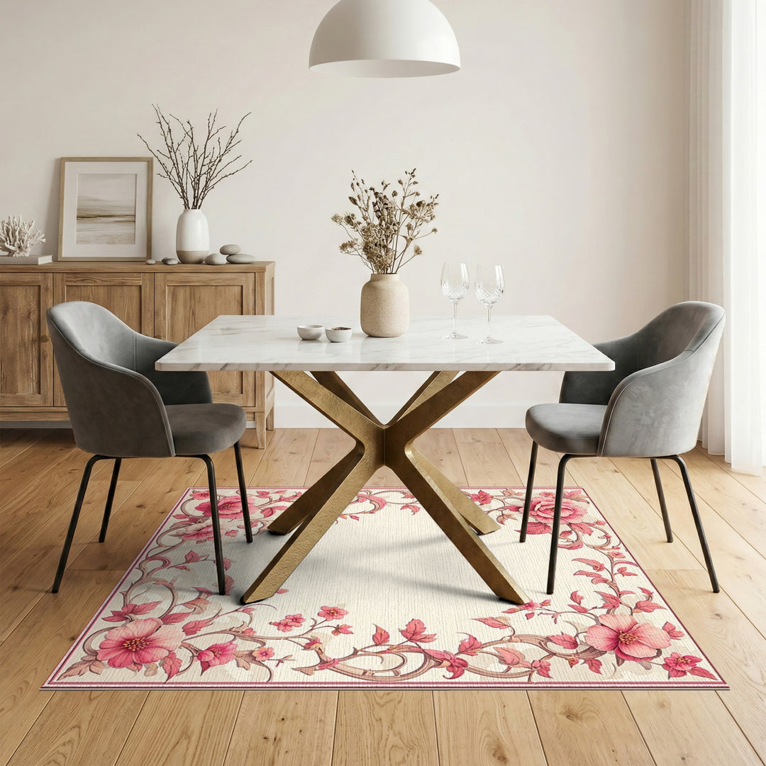 Pink Rose Floral Vintage Area Rug