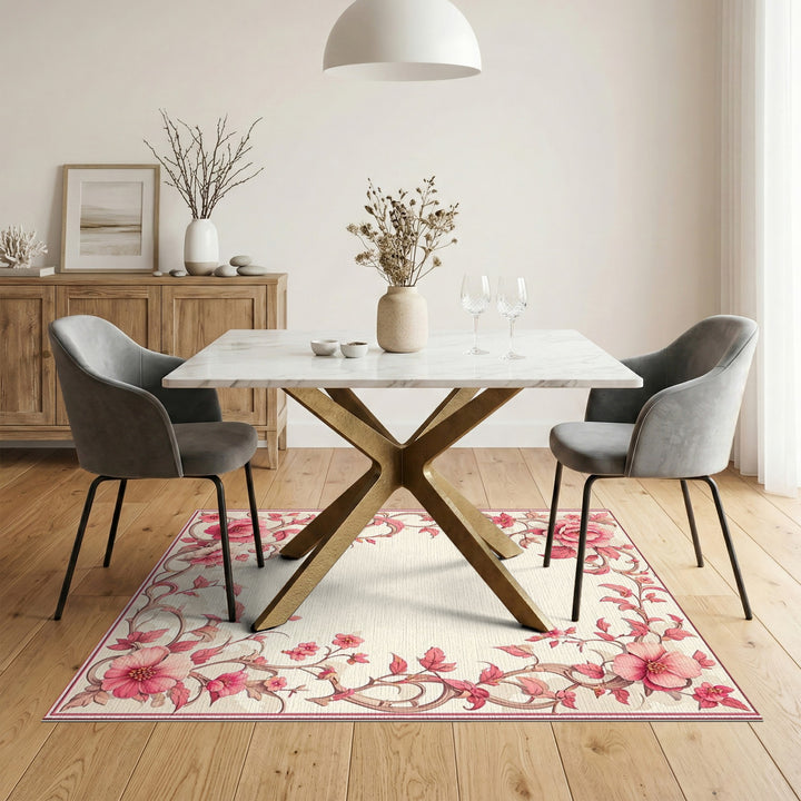 Pink Rose Floral Vintage Area Rug