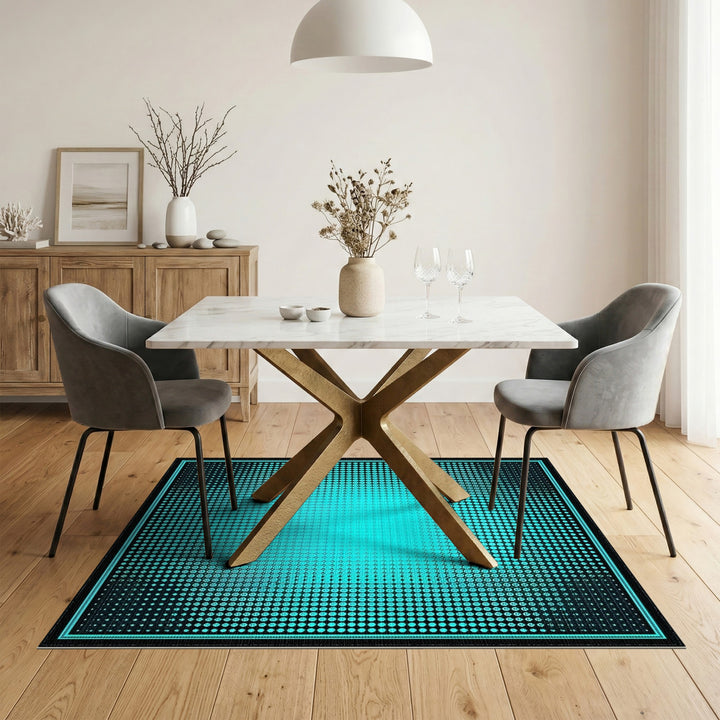 Blue Teal Gradient Dot Geometric Area Rug