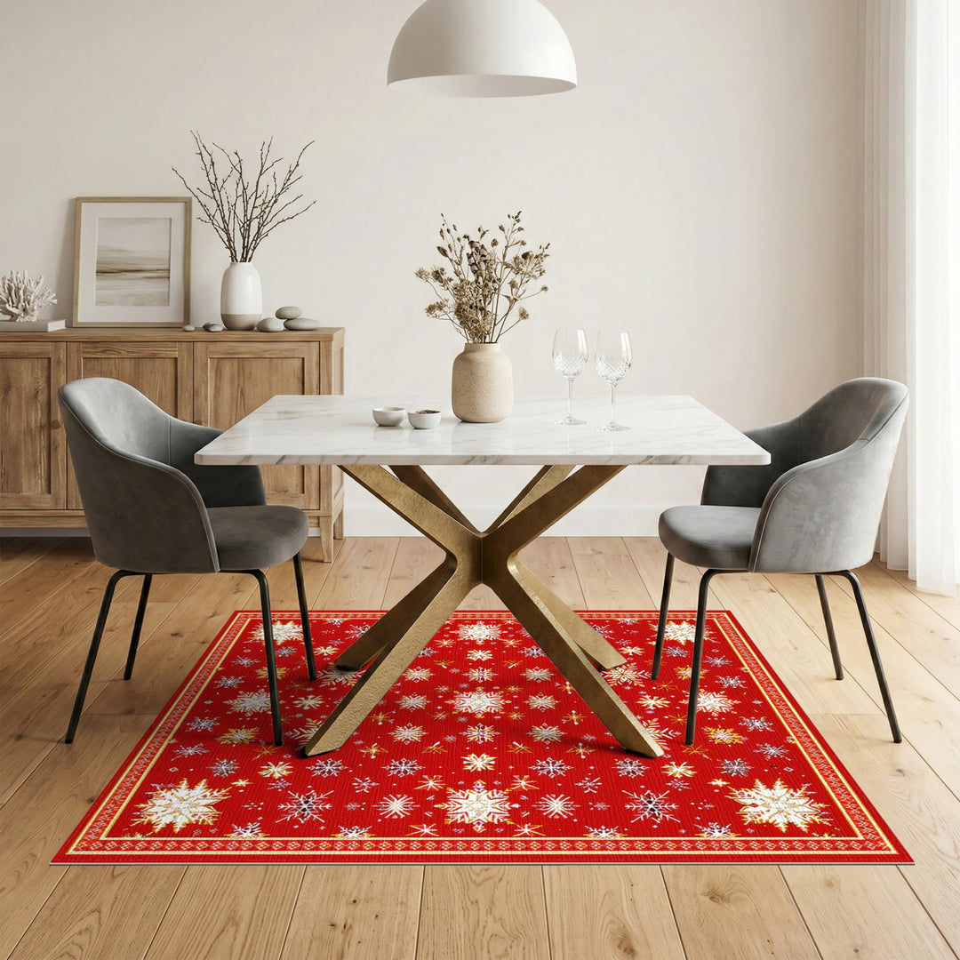 Red Geometric Modern Red Snowflake Area Rug
