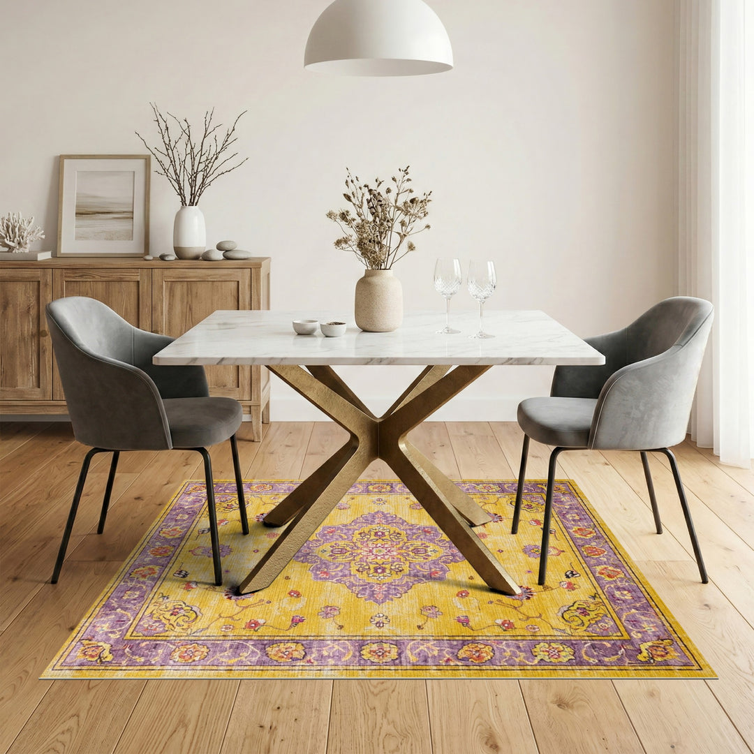 Golden Yellow Persian Medallion Floral Rug