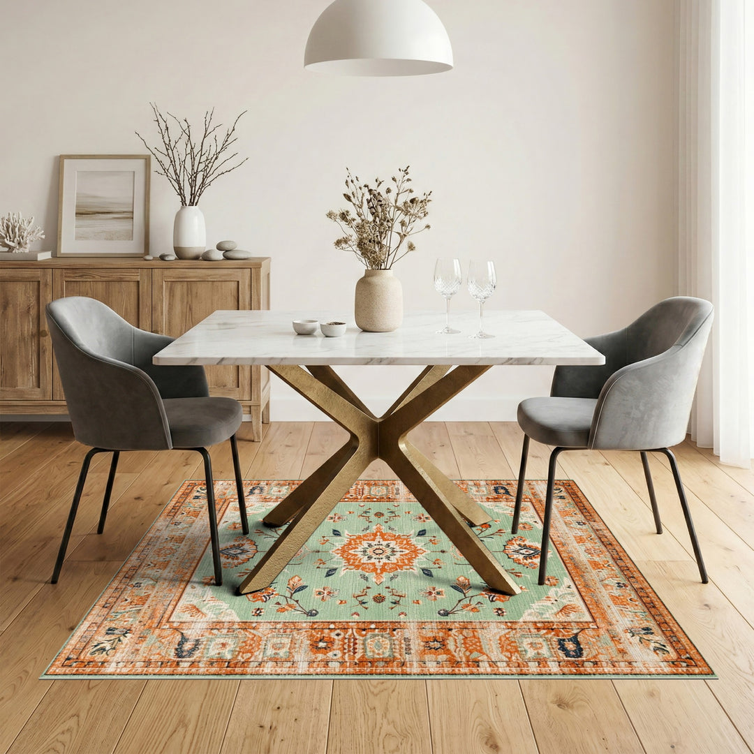 Vintage Green Floral Medallion Area Rug