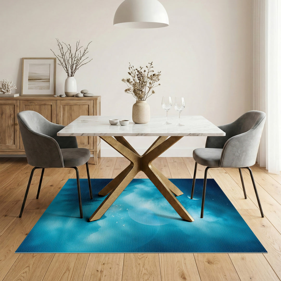 Blue Teal Moonlit Mountain Area Rug