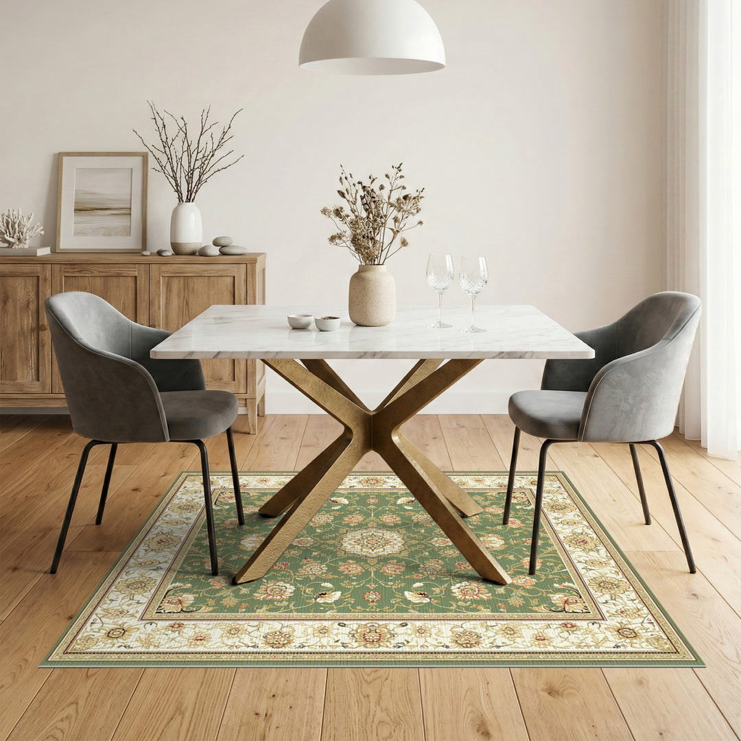 Green Floral Vintage Area Rug