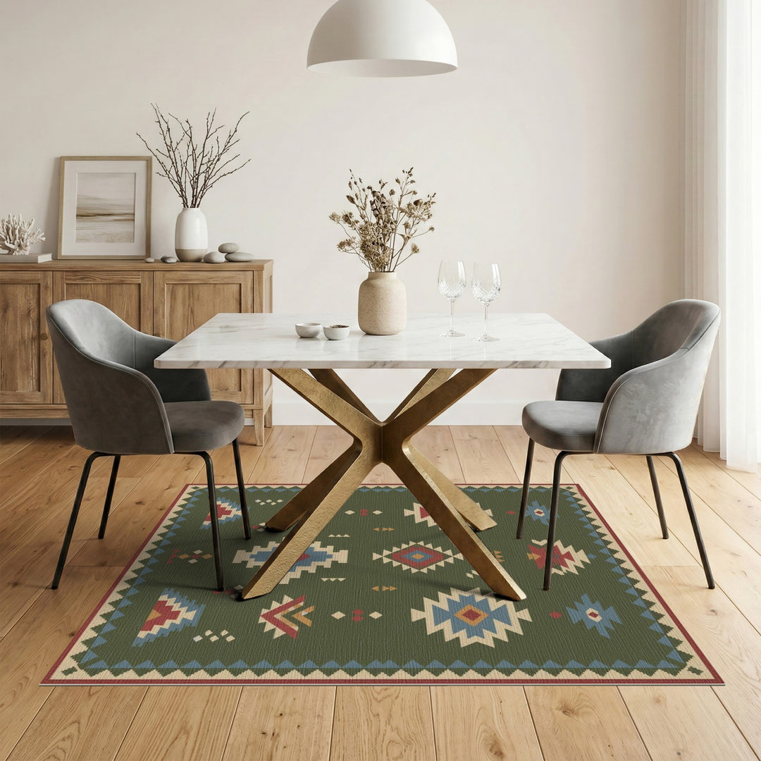 Green Geometric Green Southwestern Geometric Area Rug