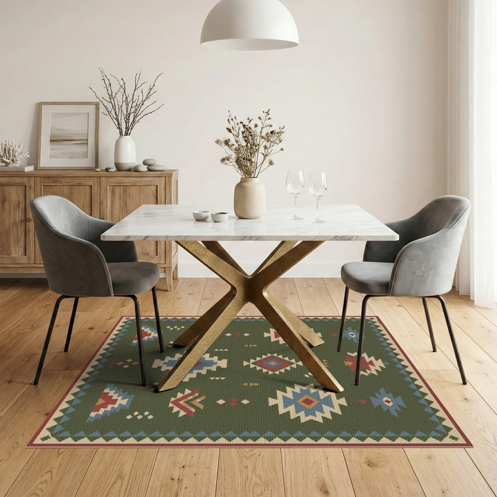 Green Geometric Green Southwestern Geometric Area Rug