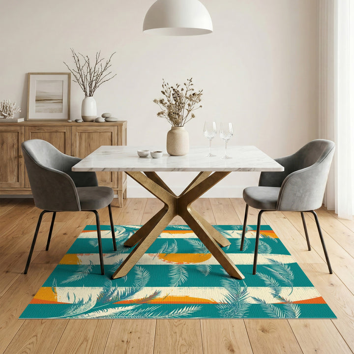 Coastal Surfboard Palm Washable Area Rug