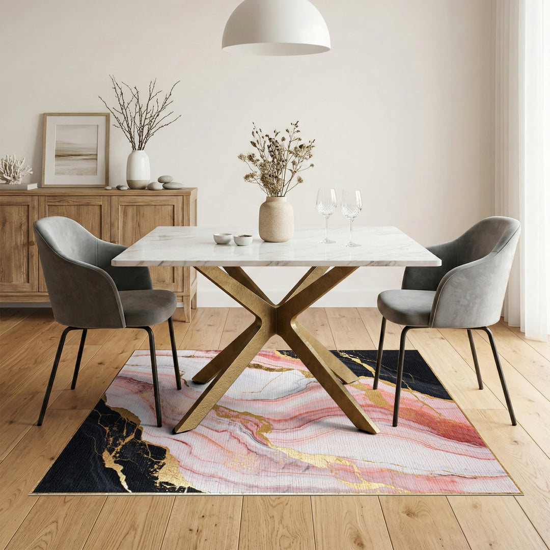 Marble Pink Marble Gold Abstract Area Rug