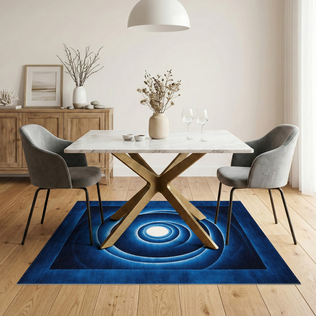 Blue and Teal Blue Concentric Circles Geometric Area Rug