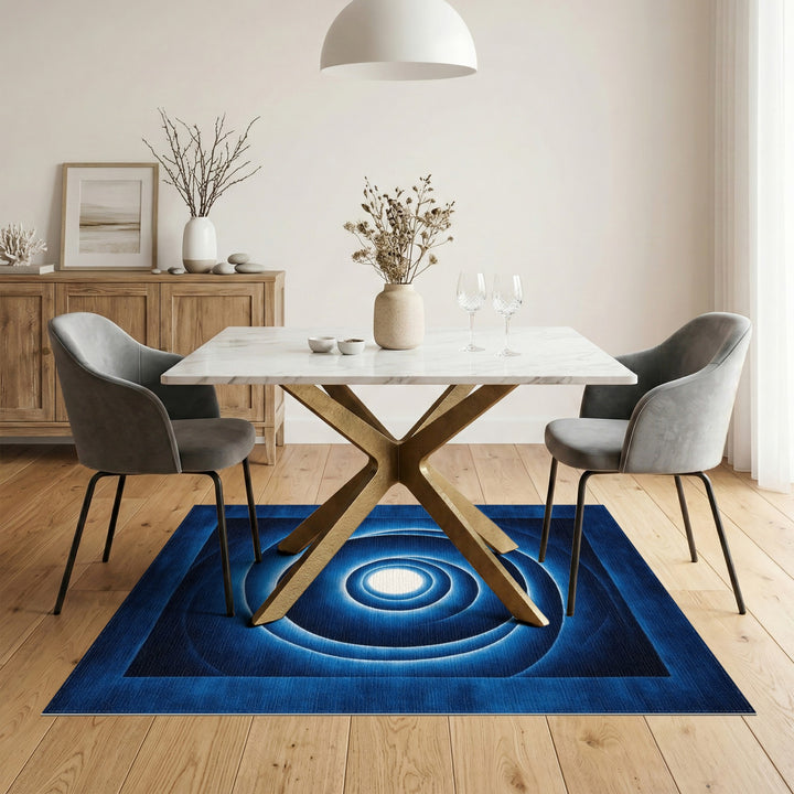 Blue and Teal Blue Concentric Circles Geometric Area Rug