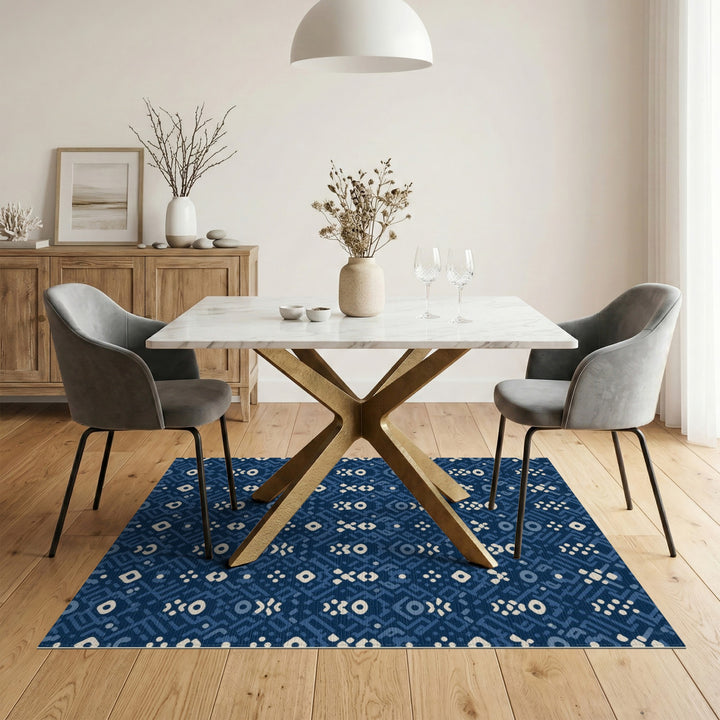 Navy Blue Geometric Washable Area Rug