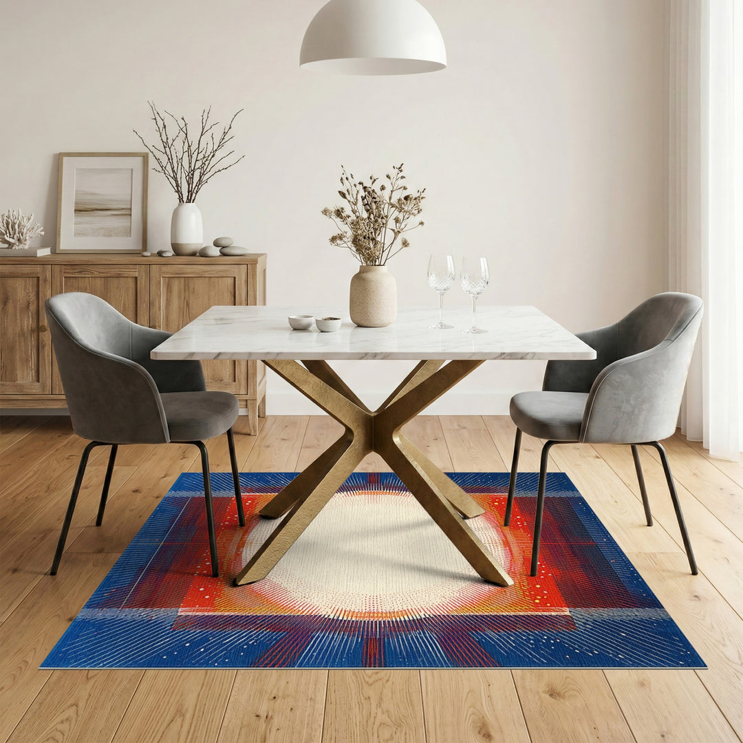Geometric Sunburst Area Rug in Red and Blue