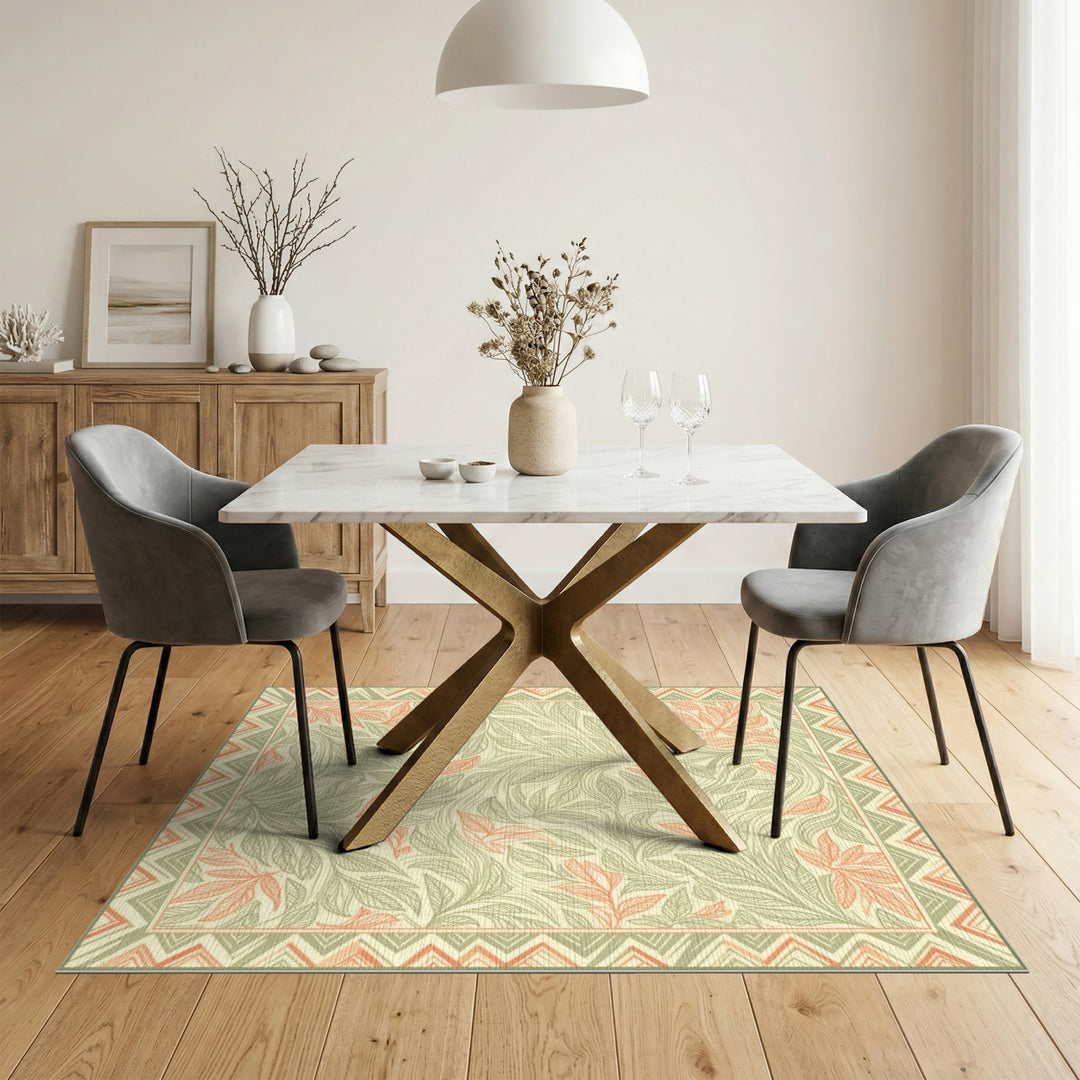 Green Floral Vintage Area Rug