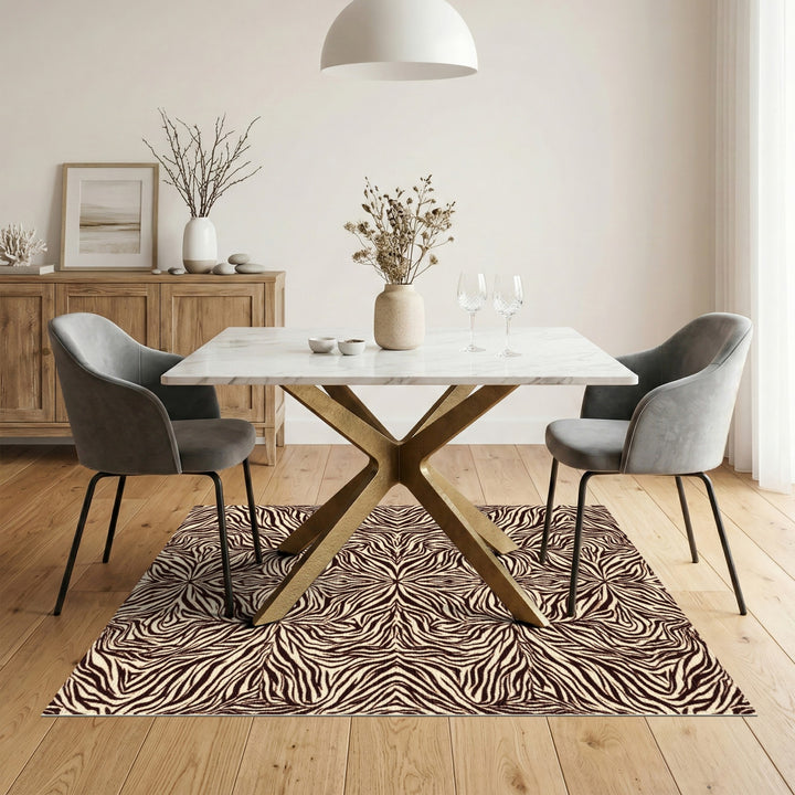 Brown Geometric Zebra Stripe Area Rug