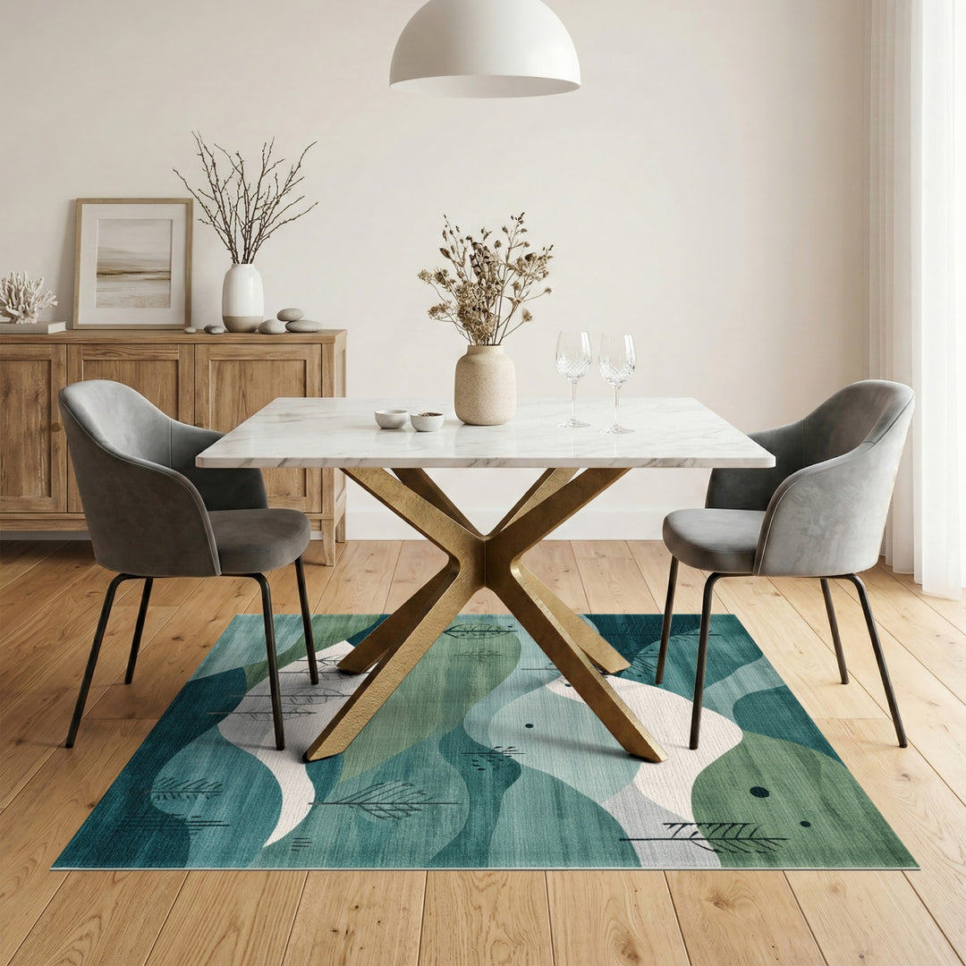 Blue Teal Abstract Hills Area Rug