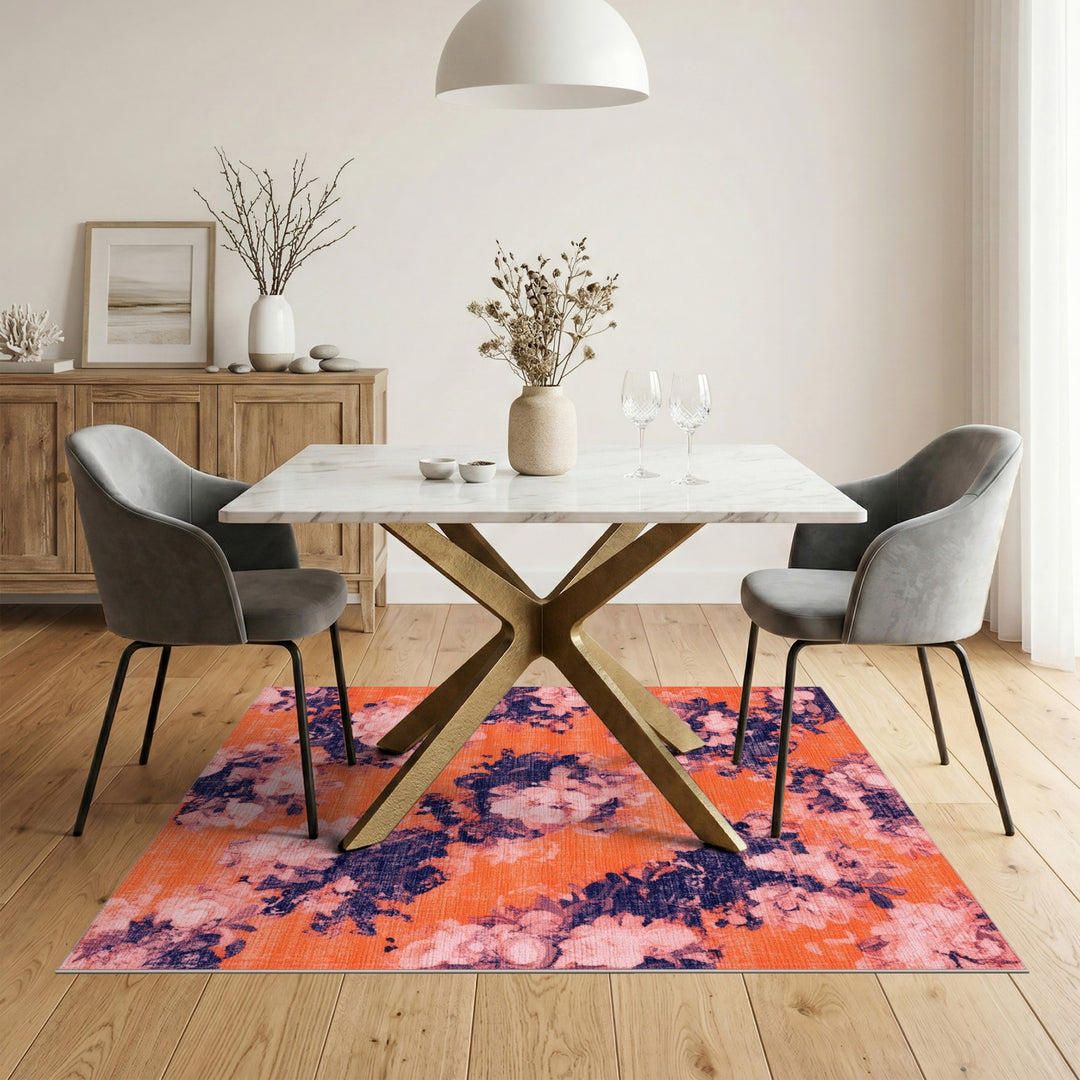 Vintage Orange Floral Washable Area Rug