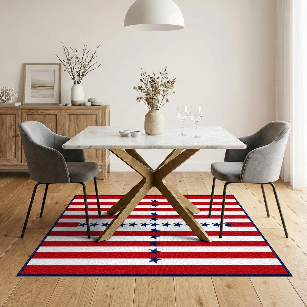 Red Striped Star Cross Area Rug